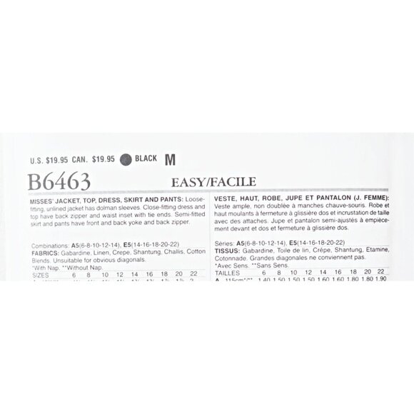 Butterick B6463 Sewing Pattern Misses' Jacket Top Dress Skirt Pants Size 14-22 - Picture 4 of 5